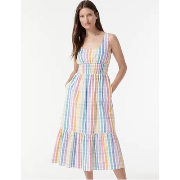 J. Crew Dresses & Skirts - J.Crew Rainbow Gingham Square Neck Midi Dress size 2